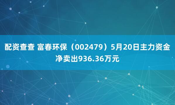 配资查查 富春环保（002479）5月20日主力资金净卖出936.36万元